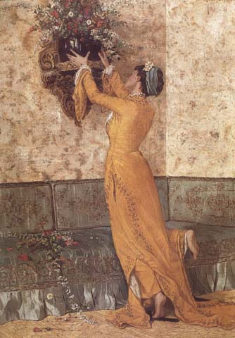 Osman Hamdy Bey Jeune fille disposant des fleurs dans un vase (mk32)